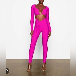 Skims lace up catsuit Fushia